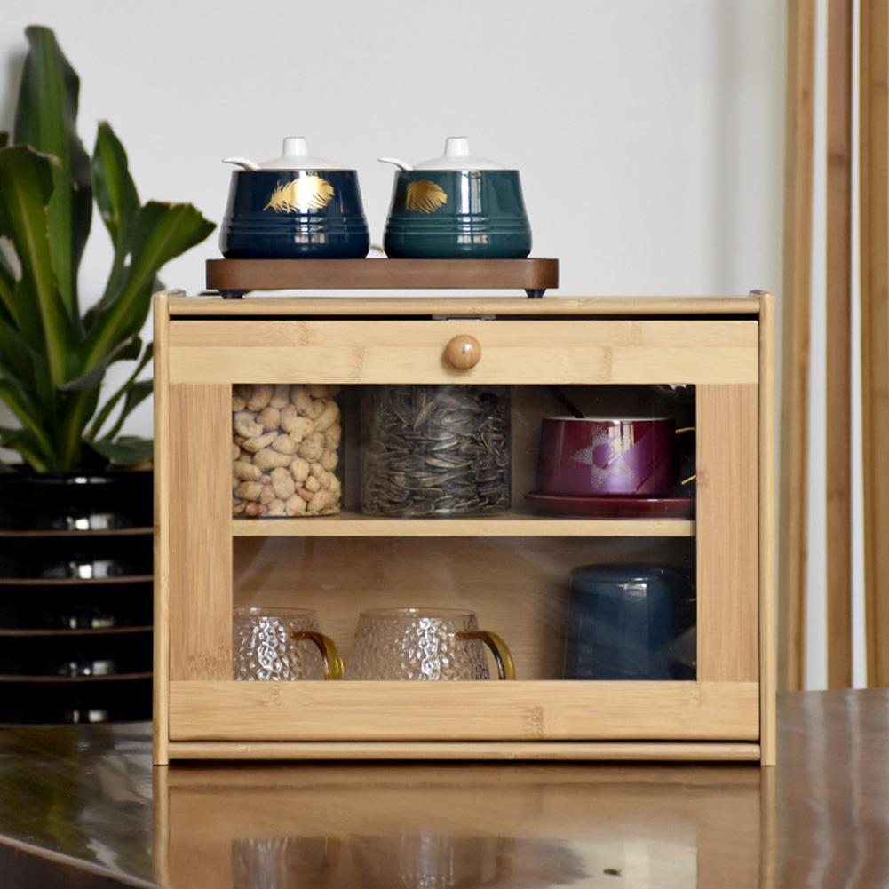 Bamboo Bread Box Storage Box Double Layers Drawer Large Food Containers Kitchen Organizer With Built-in Transparent Window