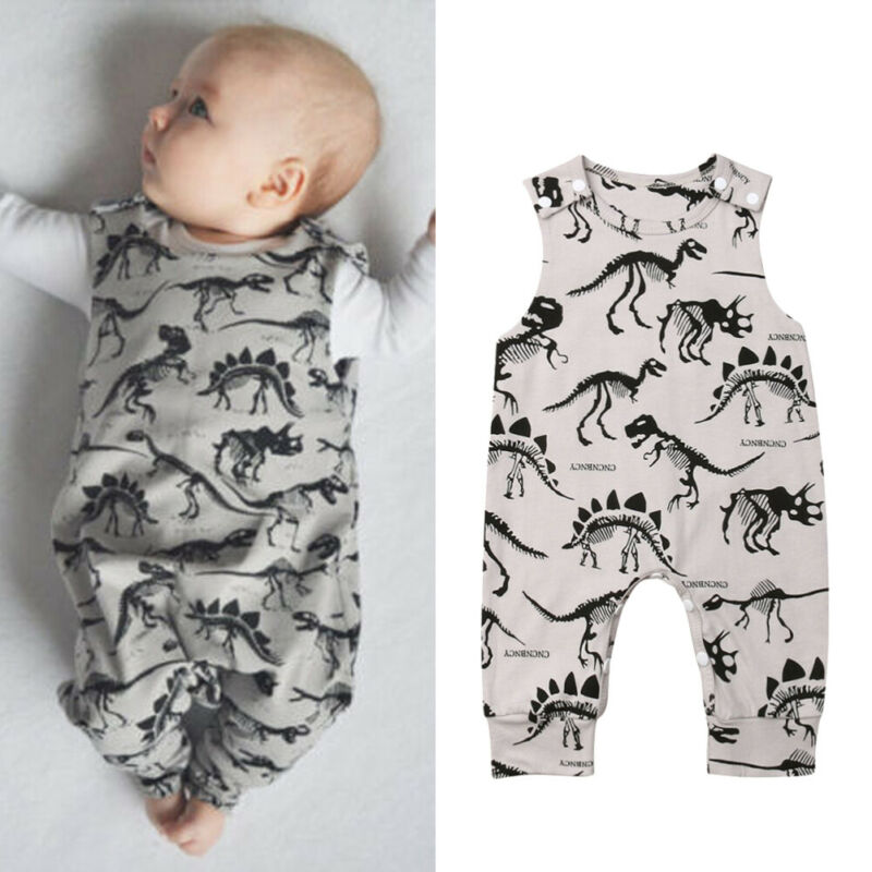 Baby Baby Boy Dinosaurus Mouwloze Romper Jumpsuit Casual Kleding Set