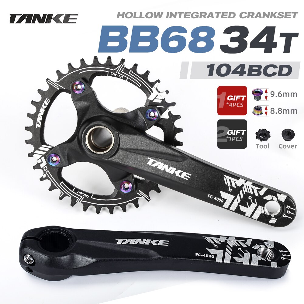 TANKE mountain bike Hollowtech crank 170mm MTB bicycle hollow integrated crankset 34 36t 104bcd chainring 7-13s speed chainwheel: 07B 170mm 34T
