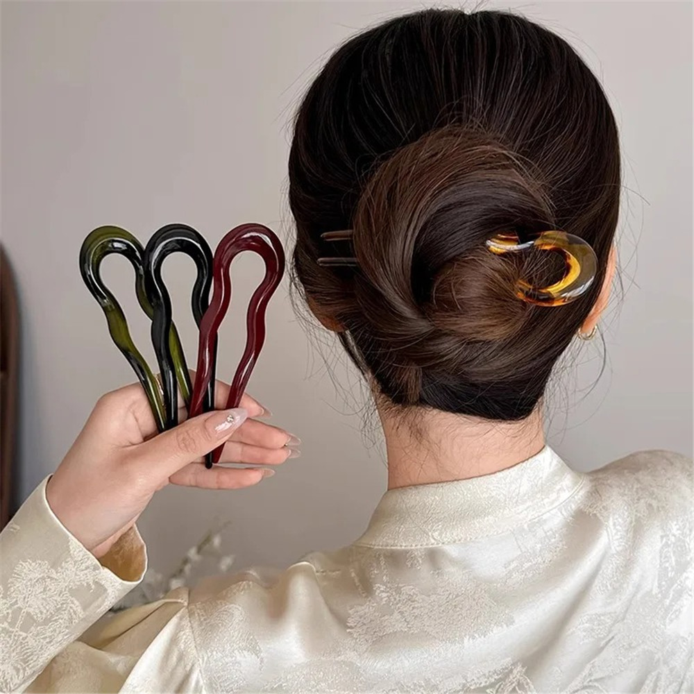 Nueva horquilla para el cabello en forma de U para mujer, horquilla de acetato de concha de tortuga a la , tocados de geométrico, palillos para el cabello, accesorios para el cabello para niña