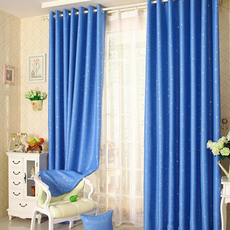 Cortinas opacas de estilo Rural, cortinas opacas modernas plateadas estrelladas para el hogar y la sala de estar: blue