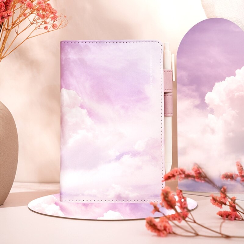 Premium PU Notebook A6 Blue Sky Cloud 128 Sheets Handbook for Girls Women