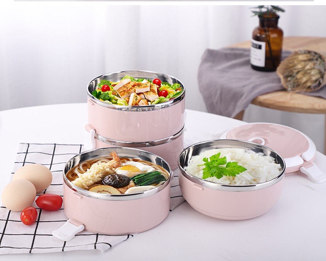 Rvs lunchbox milieuvriendelijke plastic thermische voedselcontainer draagbare lunchbox voor kinderen kantoor school bento lunchbox