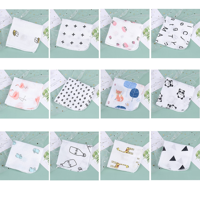 5 st barn baby tecknad handduk näsduk bomull muslin handduk näsdukar två lager torka näsdukar 28 x 28cm