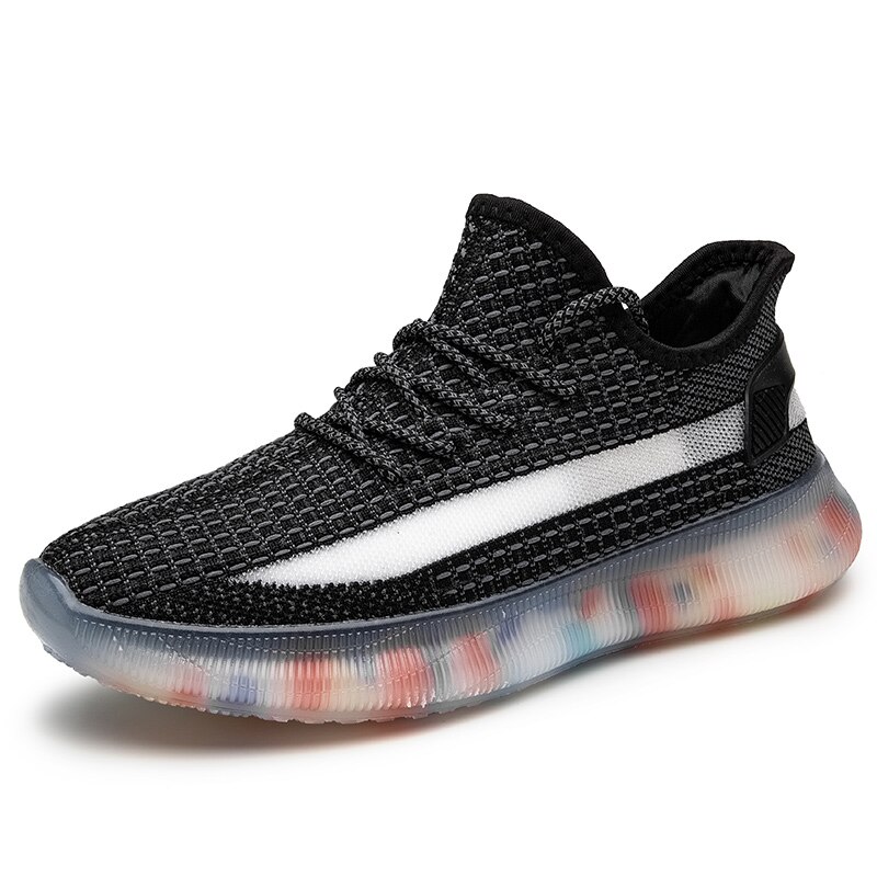 Mandlige sneakers herresko åndbare sneakers casual walking letvægts sort rød sneaker sapato masculino: Sort / 7