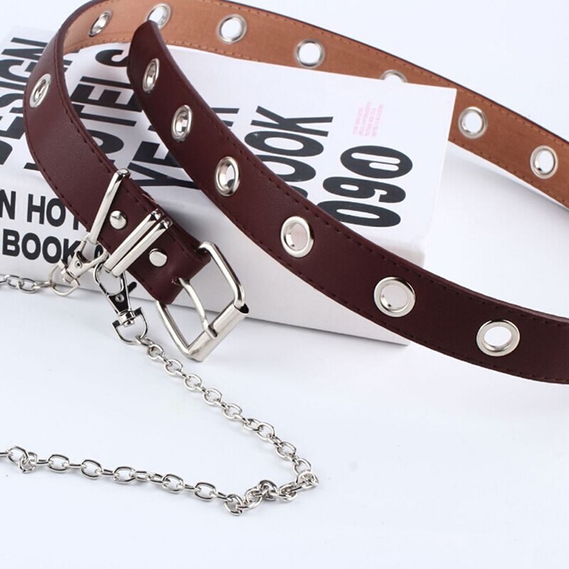 Women Punk Chain Belt Adjustable Black Double/Single Eyelet Leather Buckle Belt women belt