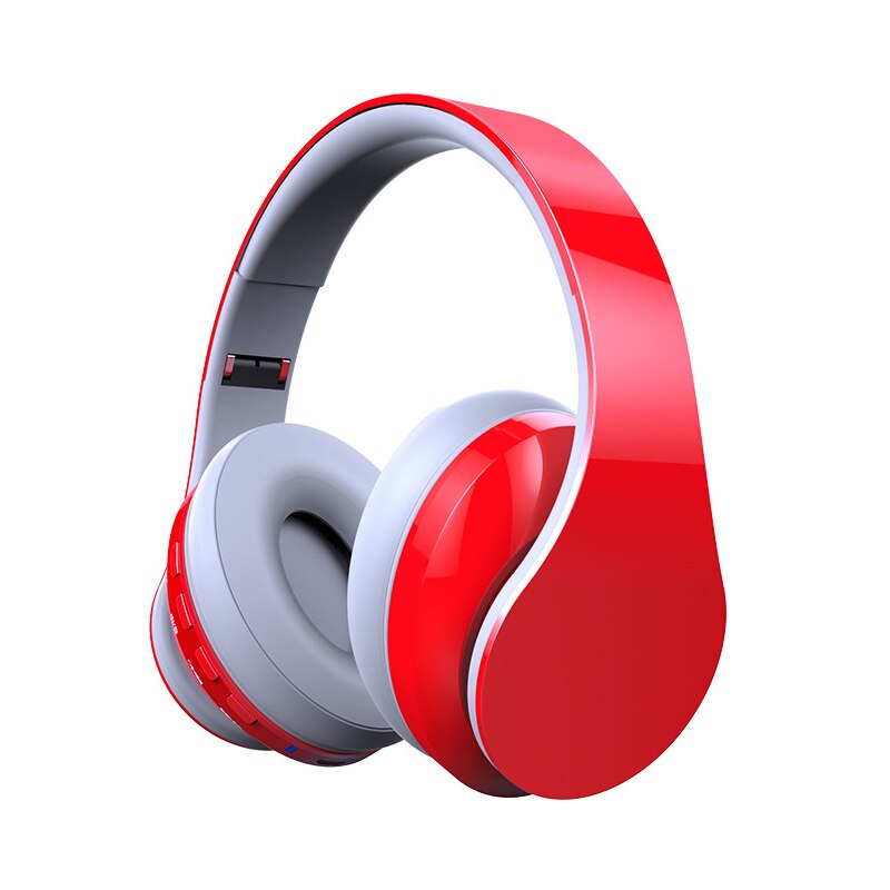 Stereo oortelefoon bluetooth ruisonderdrukking grote koptelefoon draadloze gamer koptelefoon opvouwbare headset met microfoon sportmuziek oordopjes: Grijsrood
