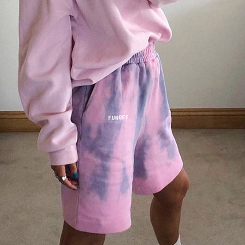 Rockmore tie dye shorts kvinner pluss størrelse letter printed joggebukser lommer korte bukser sommer oversized høye shorts damer