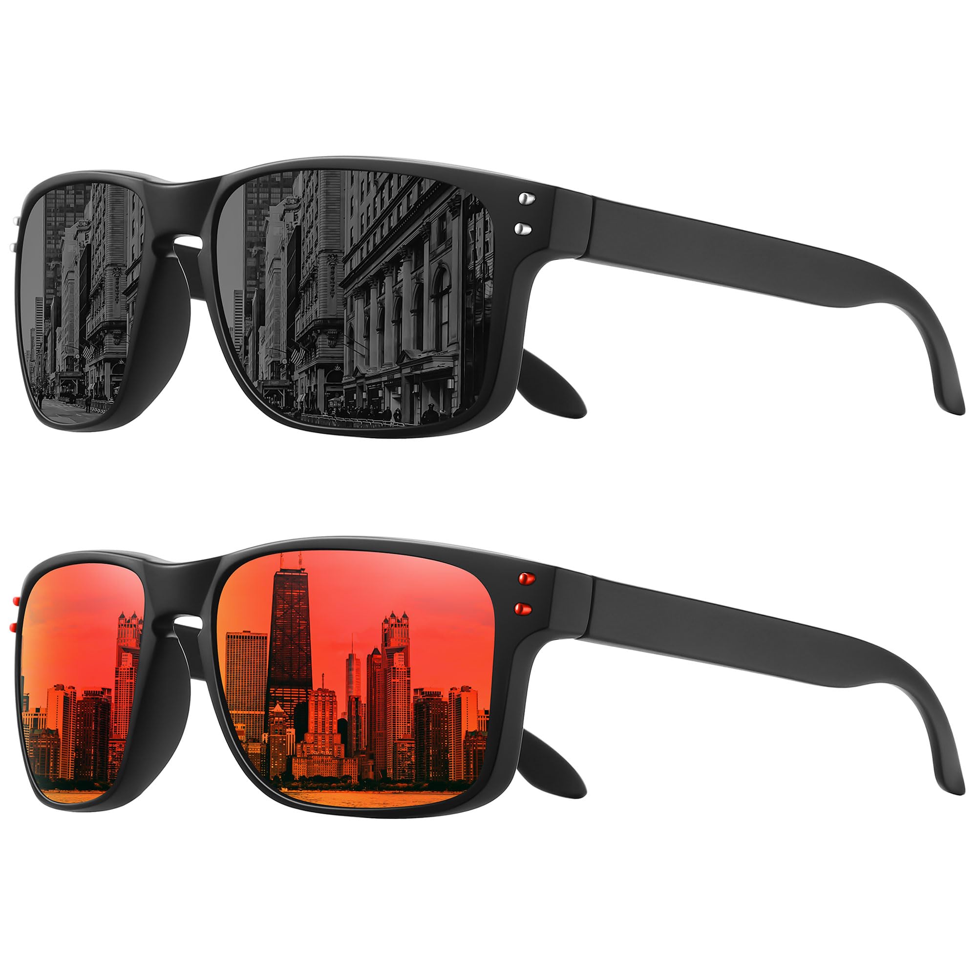 Klassische, quadratische retro-sonnenbrille mit polarisierten gläsern, metallnieten, unisex, zum autofahren, angeln, Jahrgang-stil, uv-schutz, strapazierfähig, modisch: Schwarz