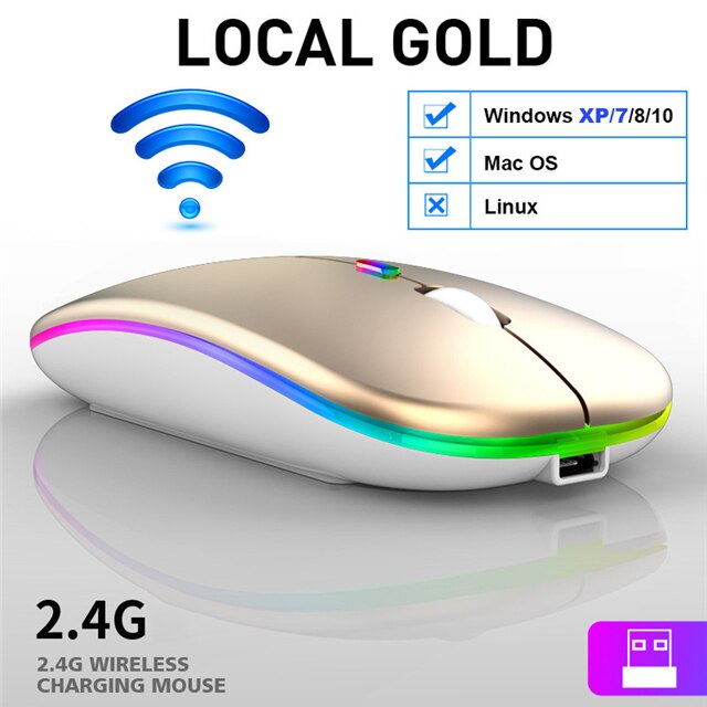 Bluetooth Mouse Silent Mause Wifi Mouse Rechargeable Wireless Mouse Ergonomic Mini Mouse USB Optical Mice For PC laptop Desktop: Wireless Gold