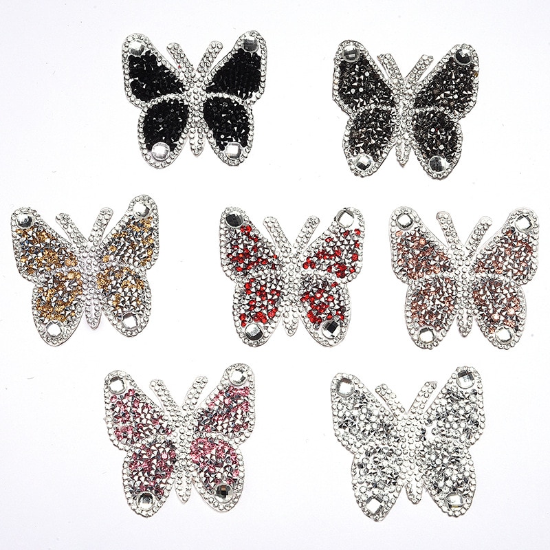 Rhinestones for tøj farverige sommerfuglpletter 6 cm sommerfugljern på overføringsmærkat på tøjbeklædningsbeklædningsmærke 002
