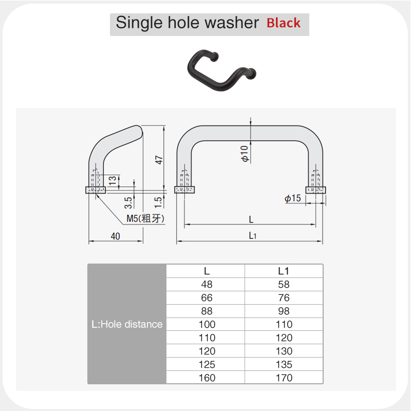 Handle Aluminum Alloy Profiles Bending Type With Double Single Hole Gasket For Industrial Chassis Cabinet Door Distribution Box: 185mm / GRAY