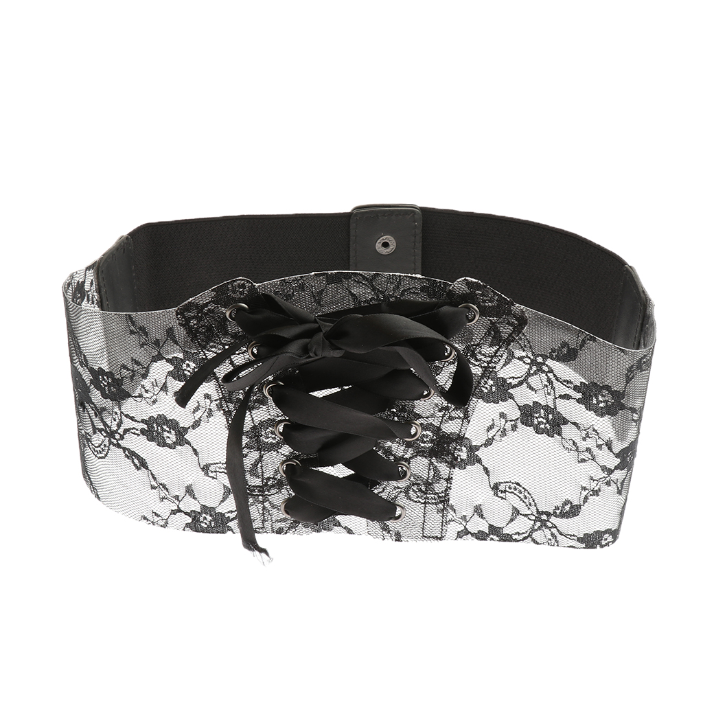 Cinturón ancho de encaje tipo corsé negro y beige para mujer, tipo obi, con lazo para la cintura, accesorio decorativo para vestido de novia.