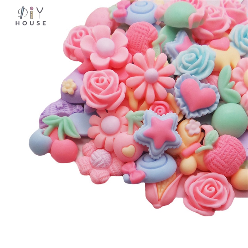 20-80 stk frostede blandede blomster flad ryg harpiks børn hår tilbehør materialer diy håndværk forsyninger kunst telefon shell patch ornament