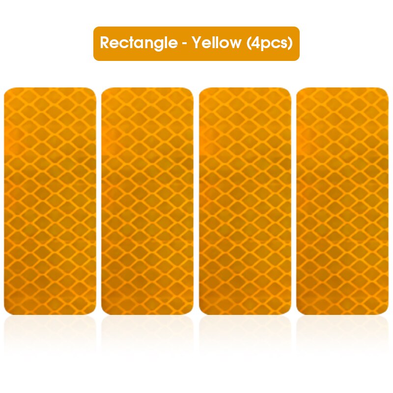 4pcs Car Door Sticker Decal Reflective Strip Warning Mark Tape Reflective Sticker OPEN High Sign Safety Light Reflector Strip: Rectangle-yellow