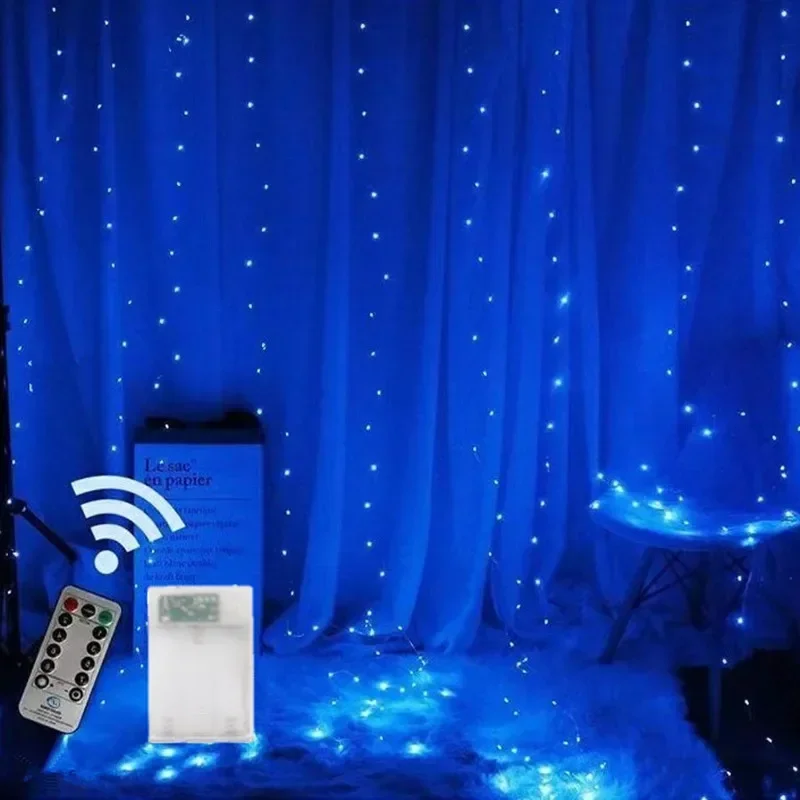 3M 6M Luci di Natale Tende per finestre portato Fata Capodanno Luce telecamera corda Alimentato a batteria Ghirlanda Cascate Decorazioni: Blu / R