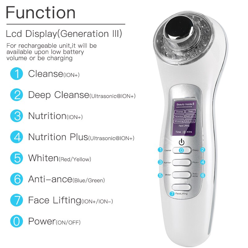 Micro-current Skin Tightening Ultrasonic 7 In 1 Galvanic 3MHz Facial Lifting Beauty Care Light Photon Face Rejuvenation Machine