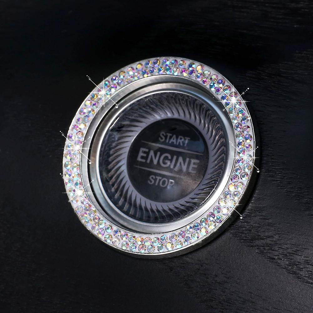 Car Engine Start Stop Button Ring Decal Ignition Button Ring Crystal Bling Rhinestone: AB Colorful