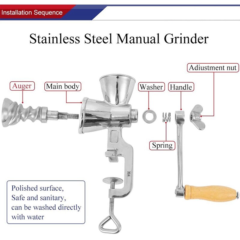 Manivela de picadora de granos Manual, molino de granos Manual, afilador de cocina de acero inoxidable para el hogar, herramienta para café, maíz, arroz de soja