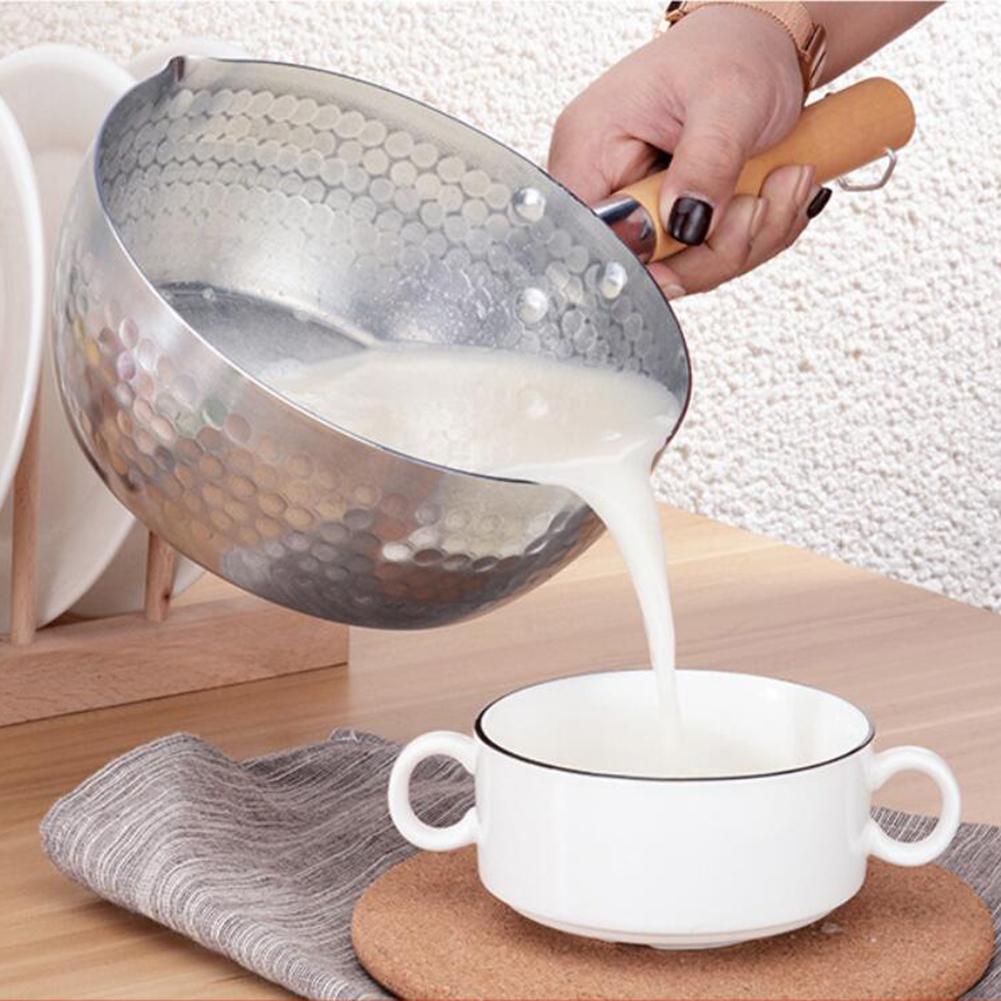Sartén de nieve de aluminio con mango de madera, para el hogar sartén antiadherente, olla para Fideos, sartén japonesa, suministros de cocina
