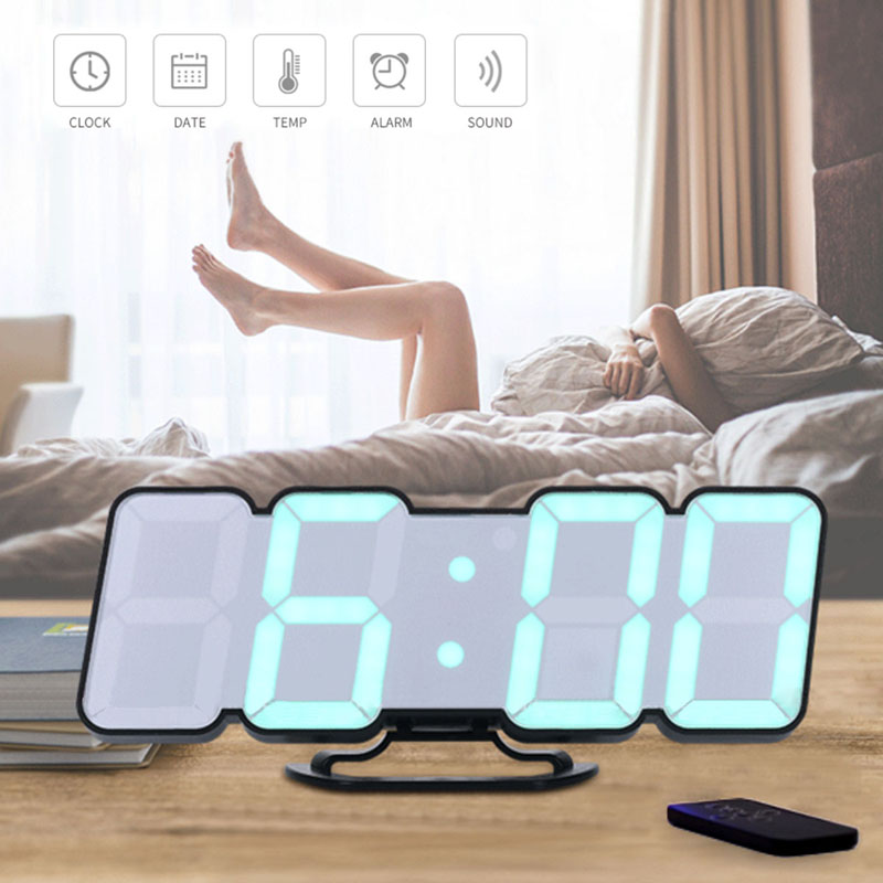 3D Wireless Remote Digital Wall Alarm Clock,115 Color Variations Of Led Digital, Voice Control Mode,Controller
