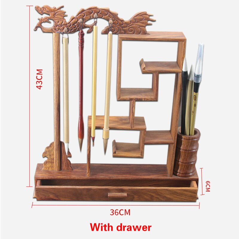 Unieke Solid Wenge Hout Schrijven Borstel Houder 12 Hangers Kalligrafie Penhouder Studie Schat Traditionele Schilderen Borstel Rack