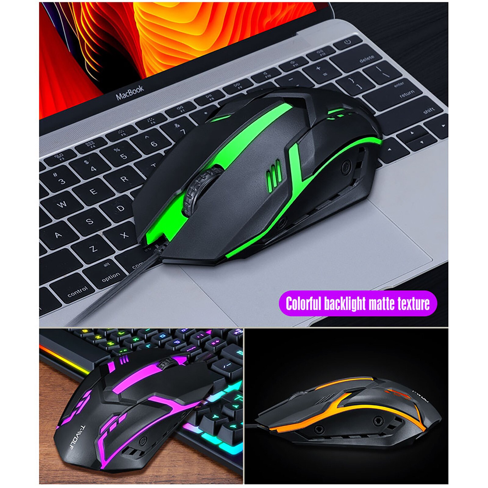 TF200 Rainbow Backlight Usb Ergonomic Gaming Keyboard and Mouse Set Gaming keyboard Wired Gaming Mouse Kit 104 Keycaps