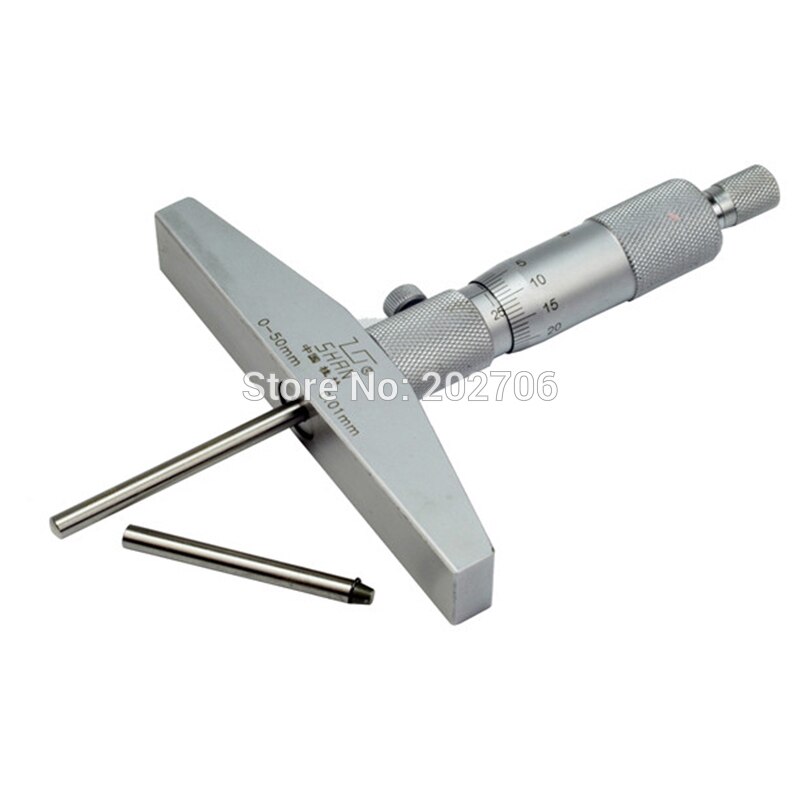 SHAN brand 0-50mm 0.01mm Depth Micrometer Gauge Gage Tool Stainless Steel Metric Micrometers Gauge