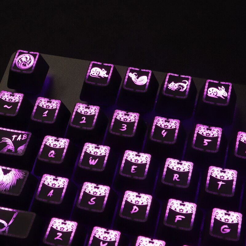 1 set high-end bakgrundsbelyst nyckelhake kinesisk stil mekaniskt tangentbord svart hål beläggning nyckellock för corsair  k70 k95 razer cherry oem