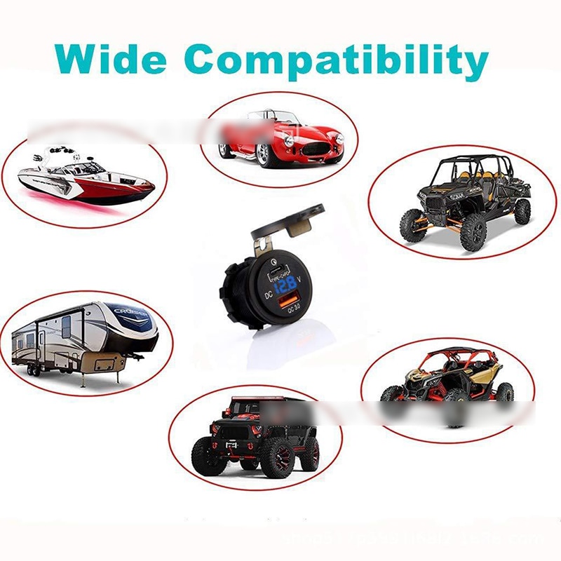Dubbele usb snellader 3.0 led snellader voor 12v/24v auto's boten motorfietsen suv's bussen vrachtwagens marine auto's  qc 3.0 dubbele usb laders