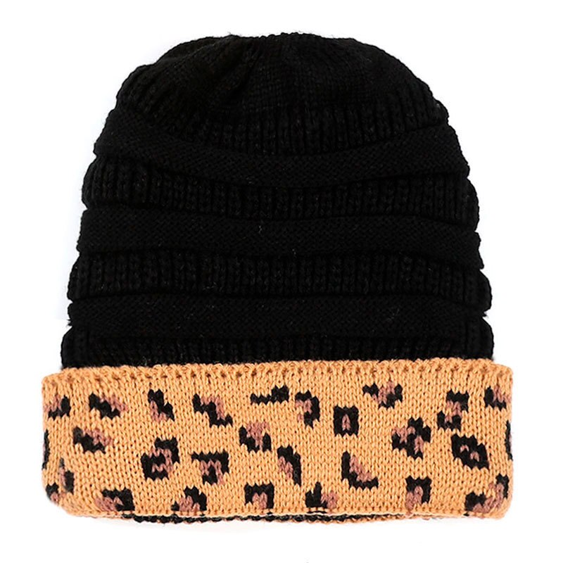 Vlechtbare muts winter gebreide mutsen winter dames muts dames meisje stretch gebreide muts met label paardenstaart muts met gaten warme mutsen mutsen: Zwart