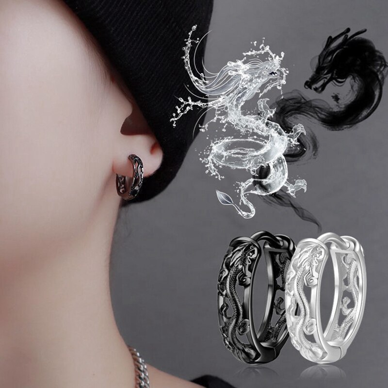 Mannelijke Retro Nationale Stijl Oorbellen Heren Oorringen Trend Punk Draken Stud Oorbellen