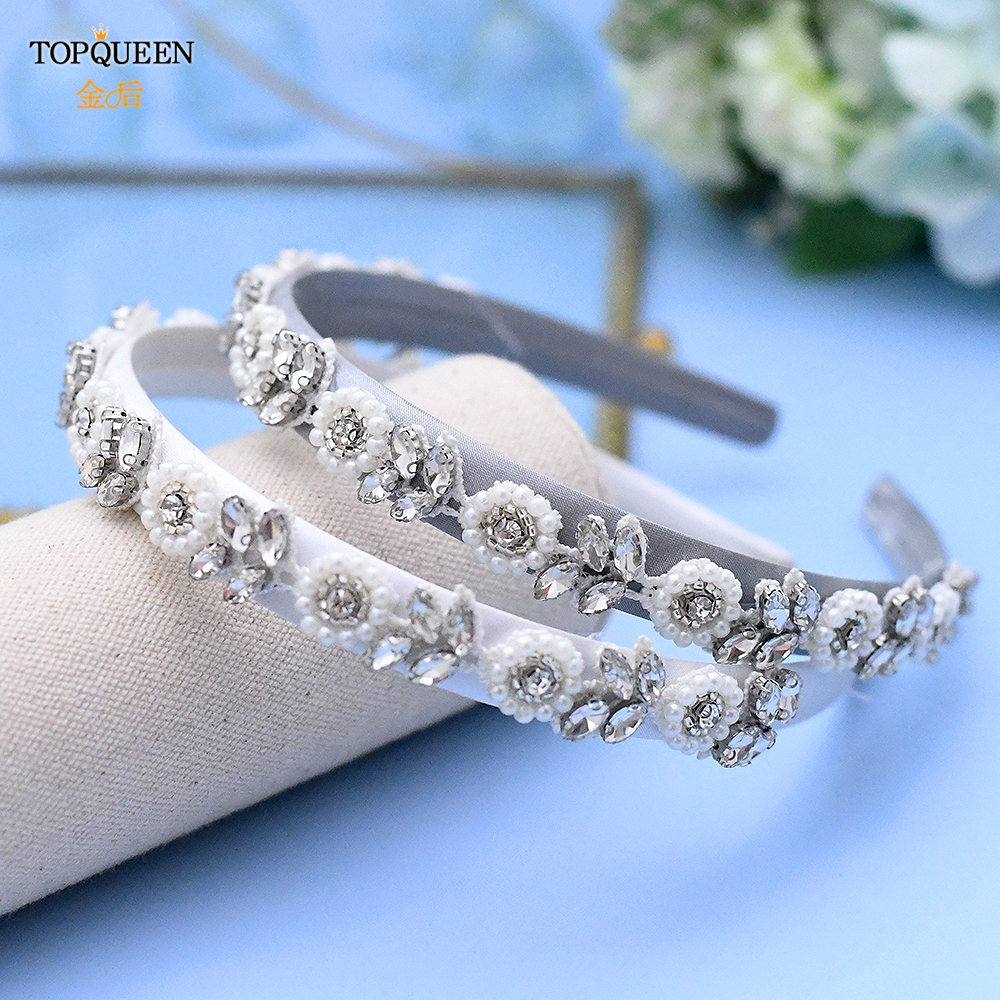 Topqueen  s101- fg kinesisk bryllup hår tilbehør blomster hårbånd til kvinder hår bøjle barok bryllup pandebånd hår smykker