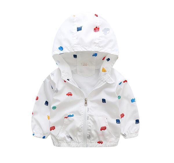 Primavera autunno 2020 nuovo bambino bambini giacca ragazzi vestiti di moda stampato felpa con cappuccio vento Del cappotto Del Fumetto della chiusura lampo casuale vestiti antivento: white / 4T