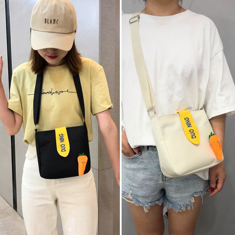 Casual Vrouwen Messenger Bags Leuke Canvas Wortel Meisjes Crossbody Tassen Student Schoudertas Dames Kleine Handtassen School