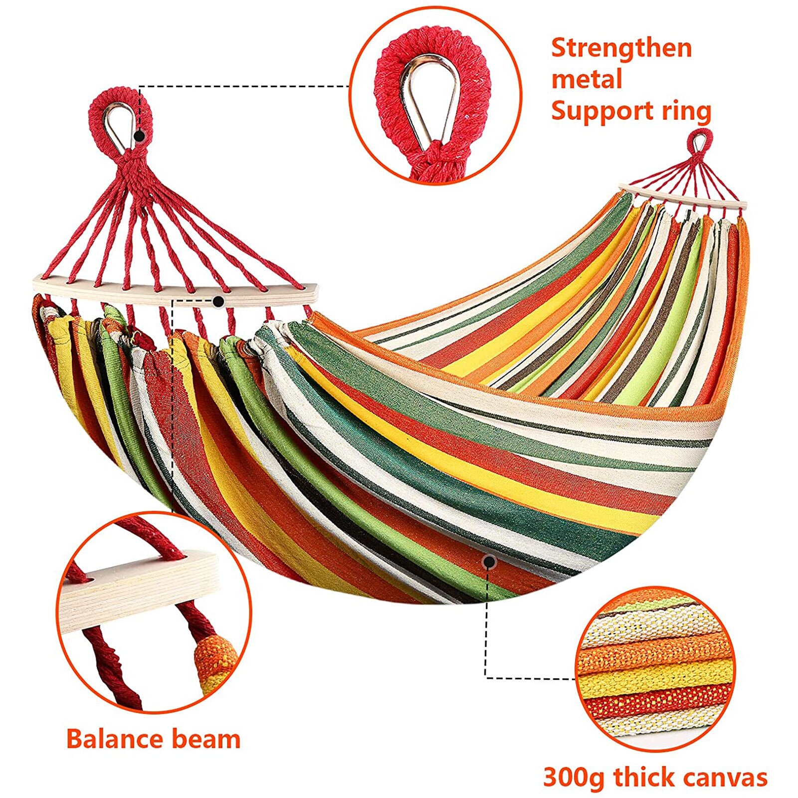 Double Hammock 2 Slings Included Hanging Camping Swing Bed for Kids Adults Lazy Hammock Swing for Patio Park Porch Garden