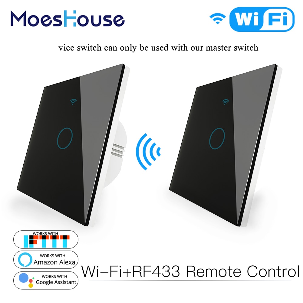 WiFi RF433 Transmitter Wall Panel Smart Glass Panel Touch Switch 1/2/3 Gang Remote Control Switch Works with Alexa, Google Home