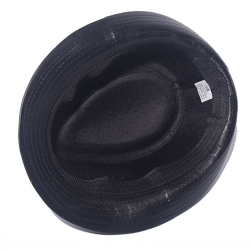 Leather Fedora Hat Retro Jazz Hat Cowboy Gentleman Bowler Hat Short Brim Floppy Trilby Panama Hat Hip Hop Black Hat Men's Women