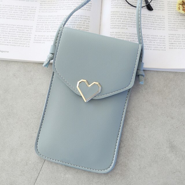 Transparent Touch Screen Women Heart-shaped Mobile Phone Bag Retro Mini Messenger Lady Handbag And Purses Small Phone Bag: Blue