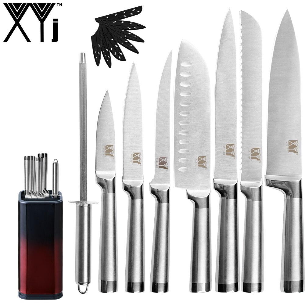 Kokkeknive santoku køkkenknive i rustfrit stål bloksliber kløver skæreknivbetræk etui: C .8 stk sæt 03