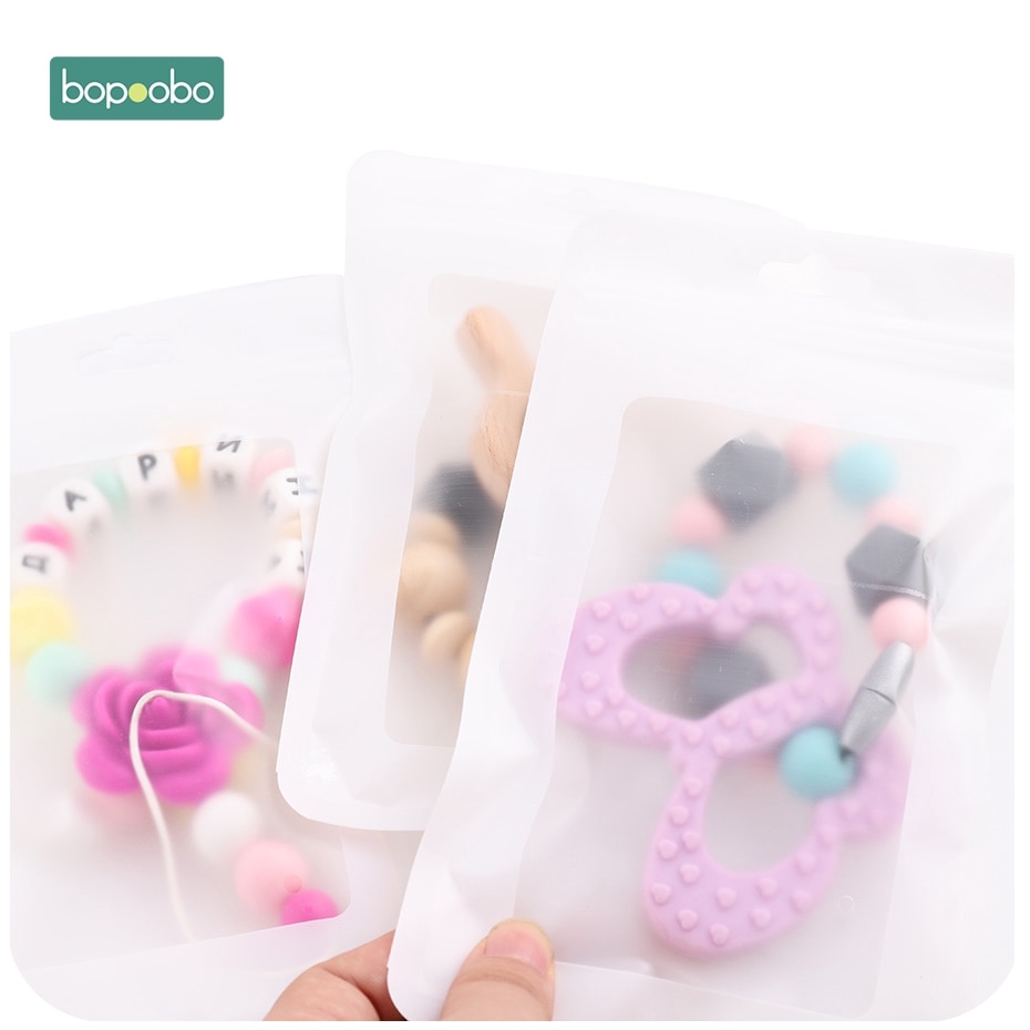 Bopoobo 10pc hvite plastposer hvite 11.5 x 19.5cm utstillingsposer miljøvennlig baby silikon perler pakke smykker anheng poser