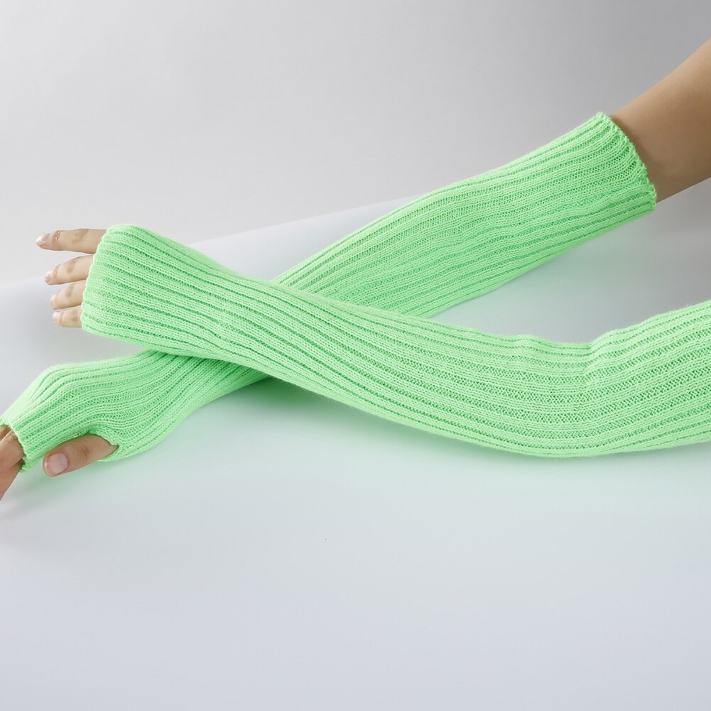Damehandsker strækbare langærmede fingerløse handsker varme strikkede vanter armvarmere lange handsker forår efterår 52cm