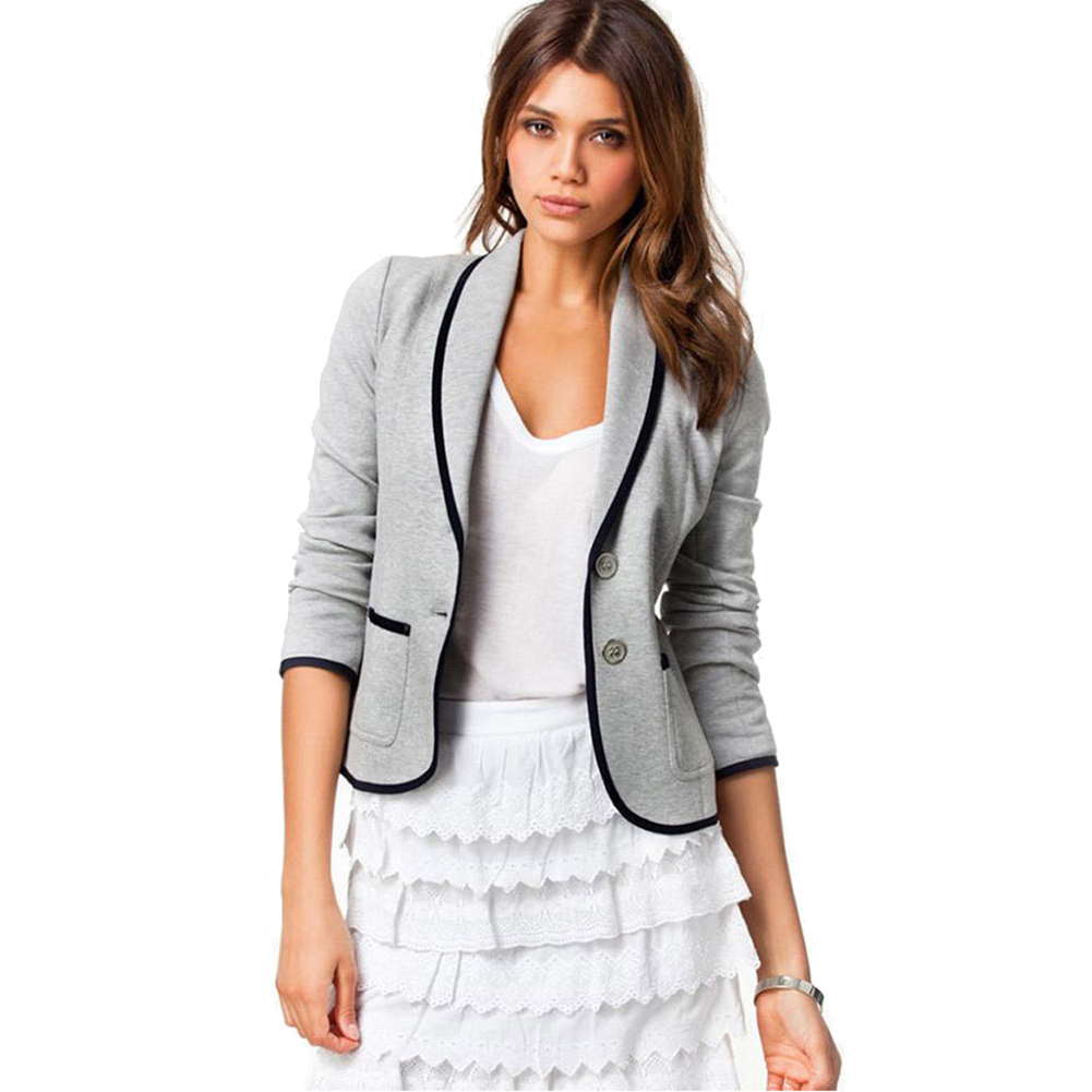 Dame blazer lange ærmer revers kort frakke jakke outwear aic 88: Grå / S