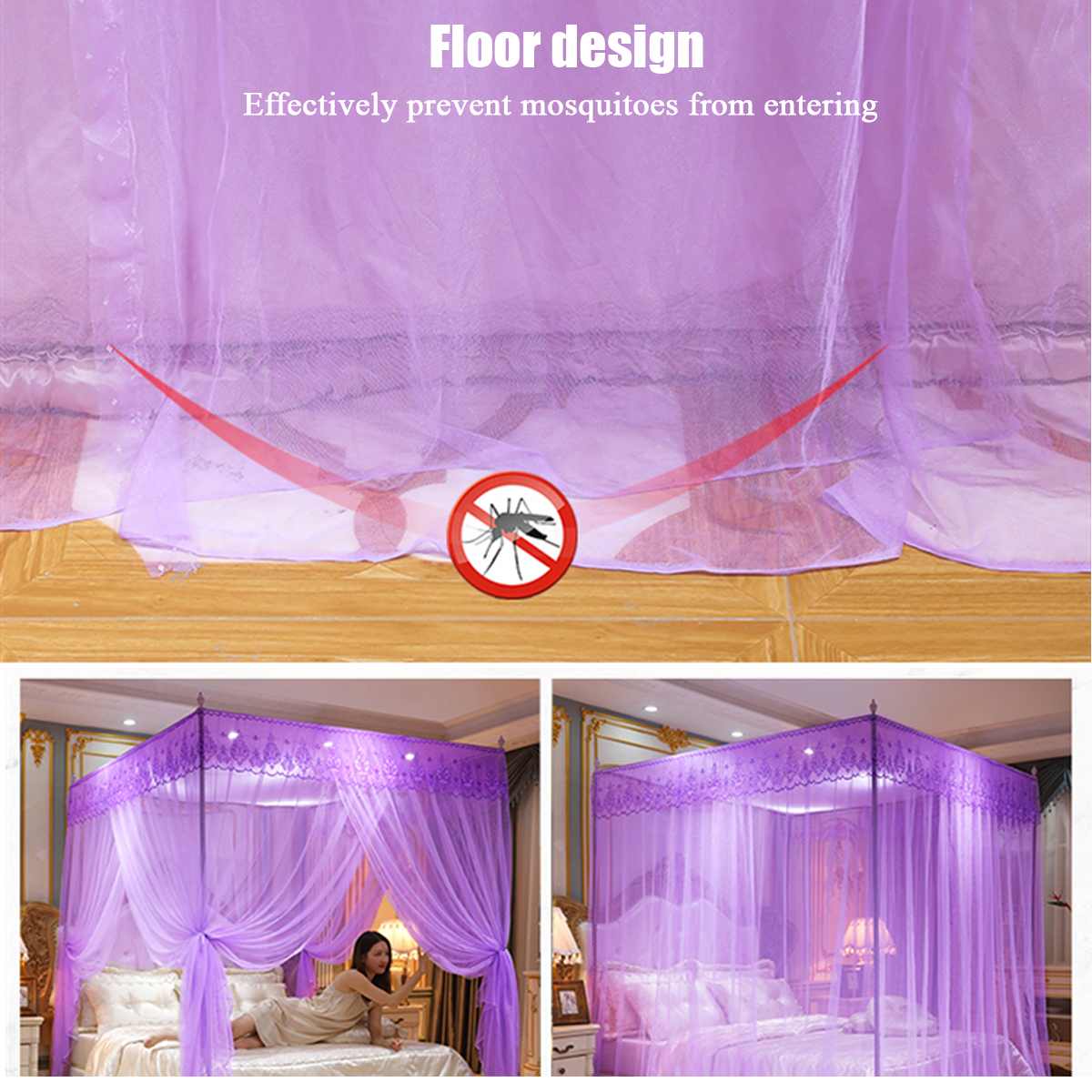 pink quadrate mosquito net palace net with iron tube frame floor-nets romantic lace bed netting blue three-door moustiquaire