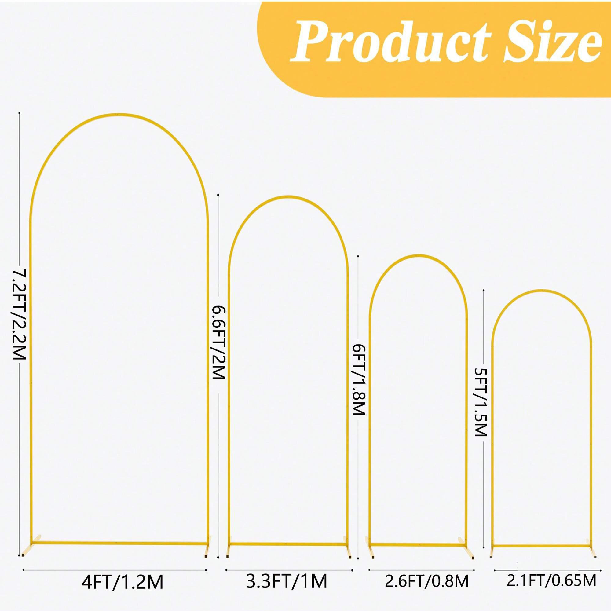 Juego de 1 pieza de soportes de arco de metal dorado para decoraciones de bodas y fiestas de cumpleaños (7,2 pies, 6,6 pies, 6 p