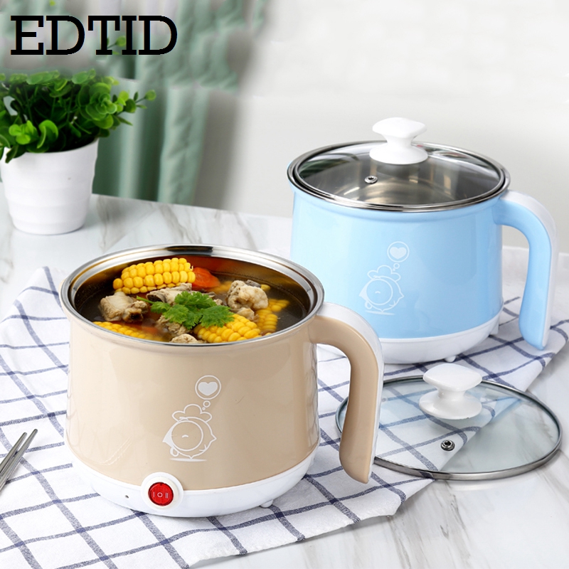 EDTID Multifunction Electric Skillet Stainless Steel pot noodles rice Cooker Steamed egg Soup pot MINI heating pan 1.8L EU