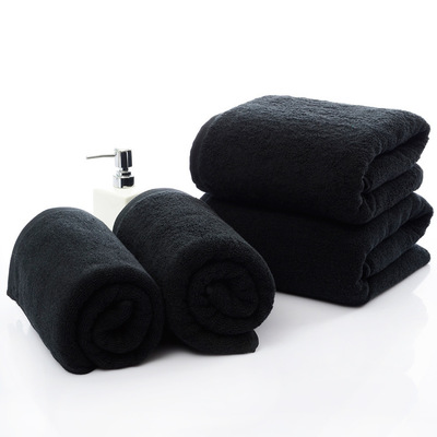 Solid svart 100%  ansiktshanddukar i bomull handduk badlakan för vuxna strandhandduk hotell 2 storlekar 70*140cm 35*75cm