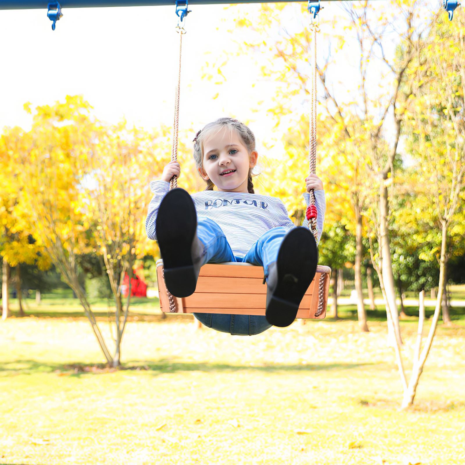 Rope With Rectangle Plastic Seat Swing Kids Hanging Seat With Height Adjustable Ropes Outdoor Play Parent-Children Interaction