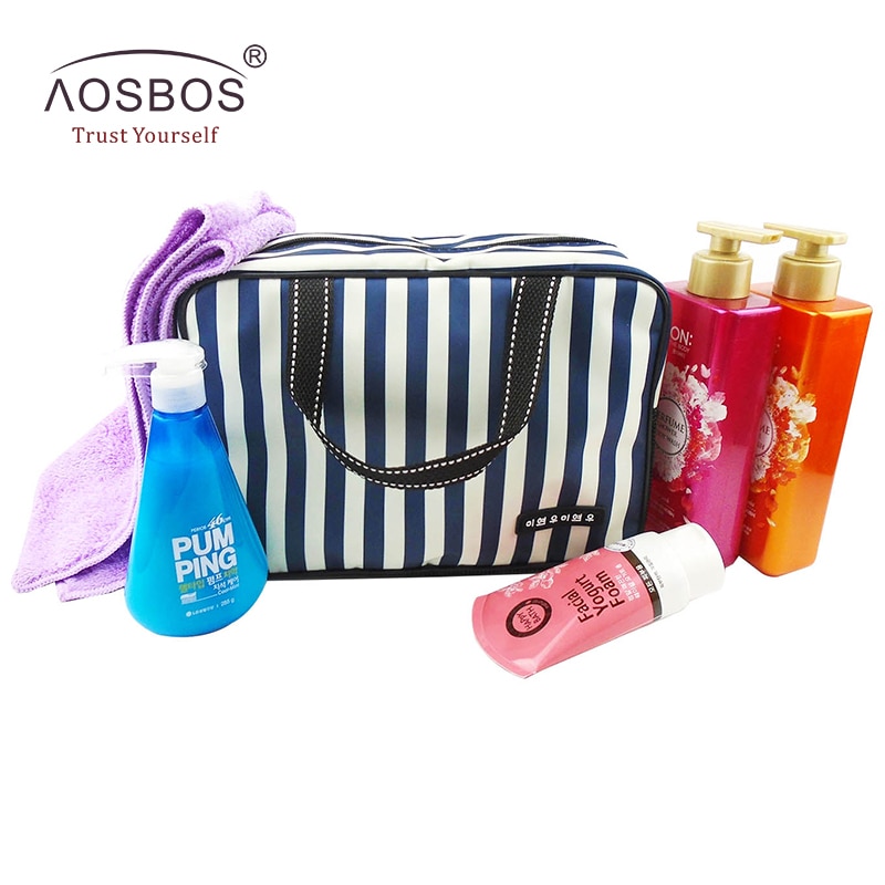 Aosbos Neue Mesh Gestreiften Kosmetik Taschen Große Kapazität Wasserdichte Oxford Toiletten Tasche Tote Frauen Männer Reise Veranstalter Make-Up Tasche