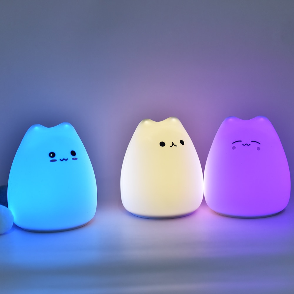 Led färgglad nattlampa djur katt silikon mjuk tecknad baby barn barnkammare lampa för barn leksak